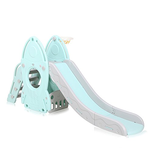 Baby-Vivo-Toboggan-Enfant-Aire-de-jeux-Jeu-dExtrieur-et--lIntrieur-pour-Enfants-Jardin-en-Turquoise-Gris-0-0