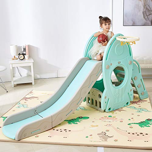 Baby-Vivo-Toboggan-Enfant-Aire-de-jeux-Jeu-dExtrieur-et--lIntrieur-pour-Enfants-Jardin-en-Turquoise-Gris-0-1