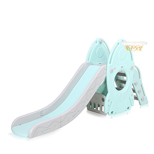 Baby-Vivo-Toboggan-Enfant-Aire-de-jeux-Jeu-dExtrieur-et--lIntrieur-pour-Enfants-Jardin-en-Turquoise-Gris-0