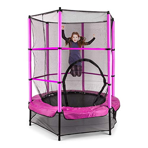 Klarfit-Rocketkid-Trampoline-adapt-au-Jardin-pour-Les-Enfants-de-Plus-de-3-Ans-Surface-de-Saut-de-140cm-Filet-de-scurit-Cordes-Charge-maximale-50-kg-Rebord-rembour-Rose-0-0