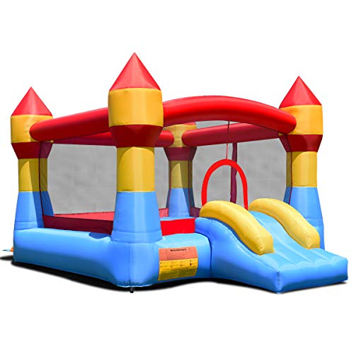 GOPLUS-Chteau-Gonflable-pour-Enfant-de-3--10-Ans-Matriaux-Tissu-Oxford-Ecologique-Filet-de-Protection-Autour-Porte-dEntr-avec-Toboggan-Prsente-4-Piquets-de-Fixation-370-x-280-x-230CM-0-1