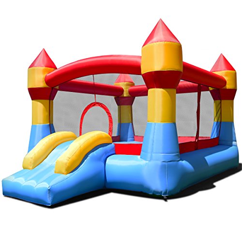 GOPLUS-Chteau-Gonflable-pour-Enfant-de-3--10-Ans-Matriaux-Tissu-Oxford-Ecologique-Filet-de-Protection-Autour-Porte-dEntr-avec-Toboggan-Prsente-4-Piquets-de-Fixation-370-x-280-x-230CM-0-2