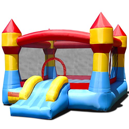 GOPLUS-Chteau-Gonflable-pour-Enfant-de-3--10-Ans-Matriaux-Tissu-Oxford-Ecologique-Filet-de-Protection-Autour-Porte-dEntr-avec-Toboggan-Prsente-4-Piquets-de-Fixation-370-x-280-x-230CM-0