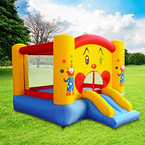COSTWAY-Aire-de-Jeux-Gonflable-de-Motif-de-Clown-Trampoline-Chteau-Gonflable-avec-Toboggan-pour-Enfant-en-Tissu-Oxford-Equipe-de-Filet-Protecteur-et-Pompe-300-x-225-x-175-0-0