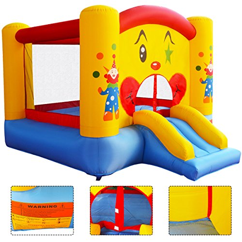 COSTWAY-Aire-de-Jeux-Gonflable-de-Motif-de-Clown-Trampoline-Chteau-Gonflable-avec-Toboggan-pour-Enfant-en-Tissu-Oxford-Equipe-de-Filet-Protecteur-et-Pompe-300-x-225-x-175-0-2