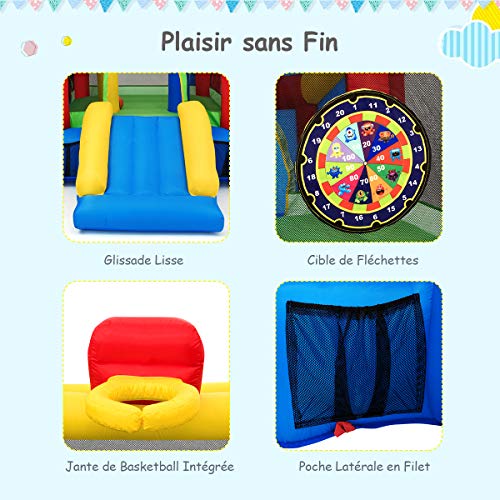 COSTWAY-Chteau-Gonflable-Aire-de-Jeux-en-Nylon-et-Oxford-avec-Toboggan-Panier-Boules-et-Sac-pour-Enfants-380-x-305-x-215-CM-0-1