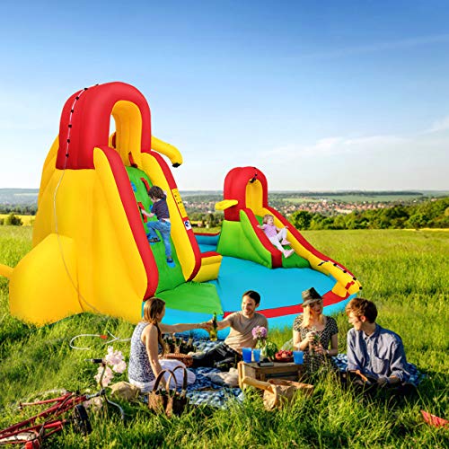 COSTWAY Château Gonflable Extraterrestre Avec Toboggan – Pour 3 Enfants 3-12 Ans, 120kg, Kit Réparation Inclus