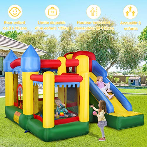 GOPLUS-Aire-De-Jeu-Grand-Chteau-Gonflable-pour-Enfants-avec-50pcs-Couleur-Ocan-Balle-Toboggan-Filet-de-Protection-Autour-pour-Enfant-de-3--10-Ans-300-x-300-x-210-CM-Multicolore-0-1