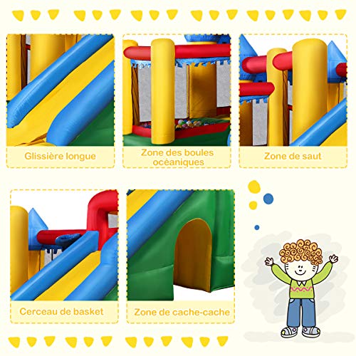 GOPLUS-Aire-De-Jeu-Grand-Chteau-Gonflable-pour-Enfants-avec-50pcs-Couleur-Ocan-Balle-Toboggan-Filet-de-Protection-Autour-pour-Enfant-de-3--10-Ans-300-x-300-x-210-CM-Multicolore-0-2