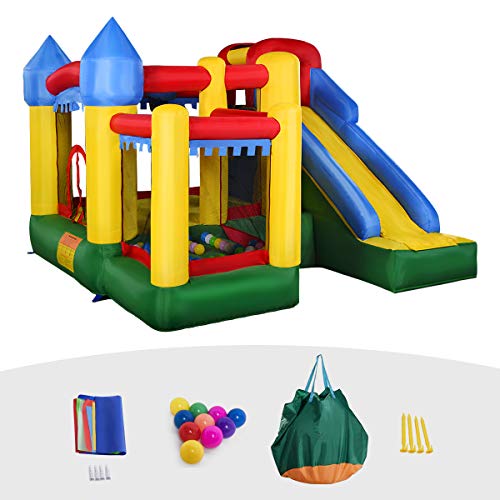GOPLUS-Aire-De-Jeu-Grand-Chteau-Gonflable-pour-Enfants-avec-50pcs-Couleur-Ocan-Balle-Toboggan-Filet-de-Protection-Autour-pour-Enfant-de-3--10-Ans-300-x-300-x-210-CM-Multicolore-0