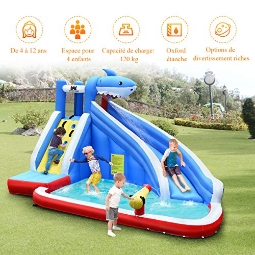 Costway-Chteau-Gonflable-pour-4-Enfants-4-12-Ans-avec-TobogganMur-dEscaladePiscine-pour-EnfantKit-de-Rparation-Piquet-Tuyau-Charge-Max-120KG-Extrieur-Souffleur-Non-Inclus-0-1