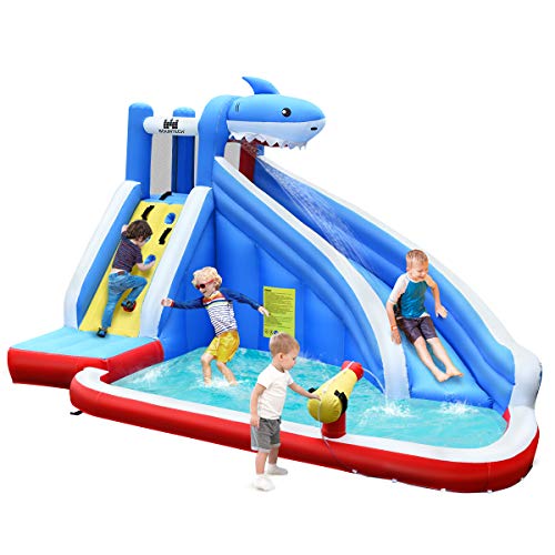 Costway-Chteau-Gonflable-pour-4-Enfants-4-12-Ans-avec-TobogganMur-dEscaladePiscine-pour-EnfantKit-de-Rparation-Piquet-Tuyau-Charge-Max-120KG-Extrieur-Souffleur-Non-Inclus-0