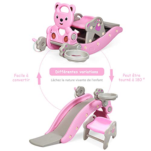 Costway-Toboggan-pour-Enfants-2-en-1-Cheval--Bascule-en-Plastique-Multifonctionnel-Chaise-Amovible-avec-Cerceau-de-BasketballJeu-dAnneaux-40KG-de-Charge-pour-Enfants-1-5-Ans-0-0
