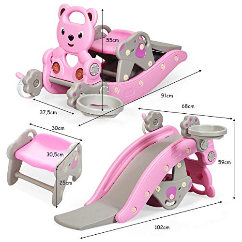 Costway-Toboggan-pour-Enfants-2-en-1-Cheval--Bascule-en-Plastique-Multifonctionnel-Chaise-Amovible-avec-Cerceau-de-BasketballJeu-dAnneaux-40KG-de-Charge-pour-Enfants-1-5-Ans-0-2
