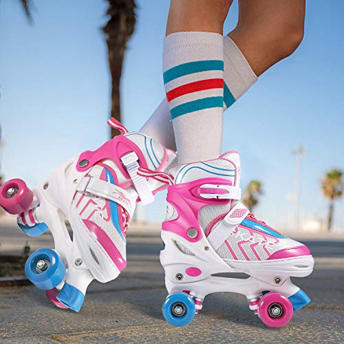 WeSkate-Patin--roulettes-pour-Enfant-Rollers-Quad-Respirant-Confortable-pour-Patinage-Filles-et-GaronsRose-Noir-0-1