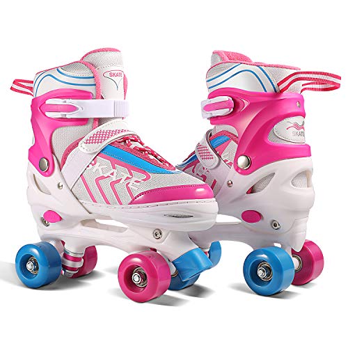 WeSkate-Patin--roulettes-pour-Enfant-Rollers-Quad-Respirant-Confortable-pour-Patinage-Filles-et-GaronsRose-Noir-0