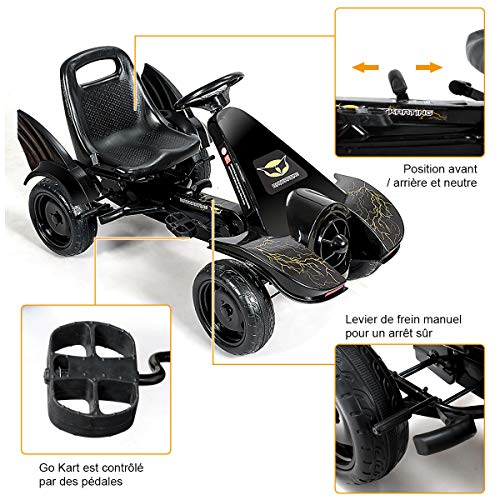 Costway-Kart--Pdale-pour-Enfants-Go-Kart-avec-Sige-Ajustable-Design-CoolFrein--Main-Levier-AjustableRoues-avec-Boues-en-Forme-dAiles-Kart-pour-Intrieur-ou-Extrieur-3-8-Ans-0-2