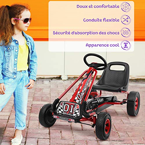 GOPLUS-Kart--Pdales-Enfants-Sige-RglableAvancer-et-Reculer-avec-Embrayage-et-Frein-Pdales-Antidrapantes-4-Roues-en-Caoutchouc-et-Plastique-Vlos-et-Vhicules-pour-Enfants-3-8-Ans-0-2