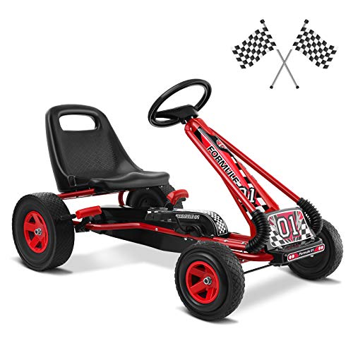 GOPLUS-Kart--Pdales-Enfants-Sige-RglableAvancer-et-Reculer-avec-Embrayage-et-Frein-Pdales-Antidrapantes-4-Roues-en-Caoutchouc-et-Plastique-Vlos-et-Vhicules-pour-Enfants-3-8-Ans-0
