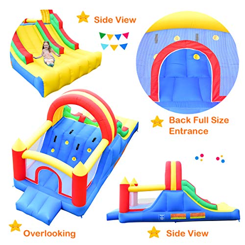 Costway-Chteau-Gonflable-pour-Enfants-Murs-en-Maille-des-3-Cts-500x200x200CM-pour-Enfants-3-6Ans-Capacit-Max-80KG-avec-2-ToboggansGrand-Mur-dEscalade-Souffleur-Non-Inclus-0-0