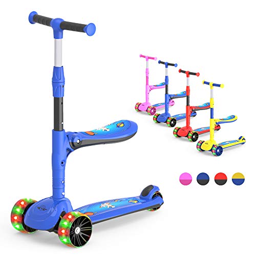 M-MEGAWHEELS-Trottinette-Pliable-Trottinette-avec-3-Roues--LED-Patinette-Plateau-Antidrapante-pour-Les-Dbutants-Charge-Maximale-60KG-0