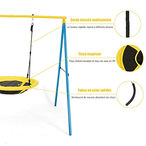 Costway-Portique-avec-Balanoire-Nid-dOiseau-Ronde-100CM-pour-Enfants-Charge-Maximal-150KG-avec-Cordes-de-Suspension-Hauteur-Rglable-de-100--130CM-0-0