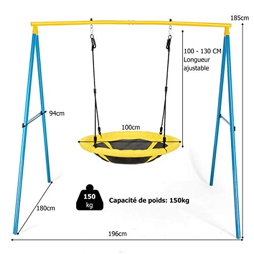 Costway-Portique-avec-Balanoire-Nid-dOiseau-Ronde-100CM-pour-Enfants-Charge-Maximal-150KG-avec-Cordes-de-Suspension-Hauteur-Rglable-de-100--130CM-0-2