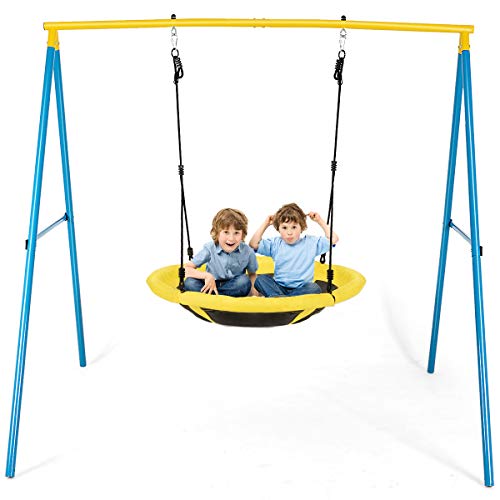 Costway-Portique-avec-Balanoire-Nid-dOiseau-Ronde-100CM-pour-Enfants-Charge-Maximal-150KG-avec-Cordes-de-Suspension-Hauteur-Rglable-de-100--130CM-0