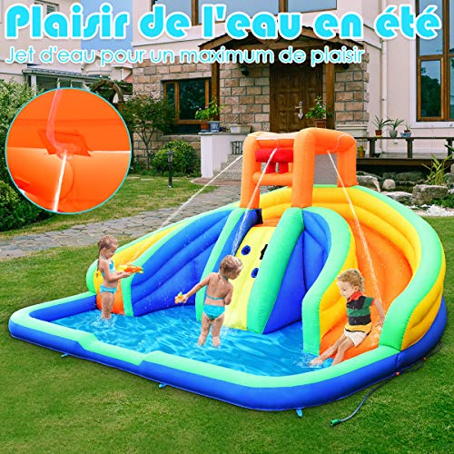 Costway-Chteau-Gonflable-pour-3-Enfants-3-6-Ans-avec-2-Toboggan-Mur-dEscaladePiscine-pour-Enfant-Kit-de-Rparation-Piquet-Charge-Max-80KG-Extrieur-450-x-350-x-200CM-Pompe-Air-Non-Inclus-0-0