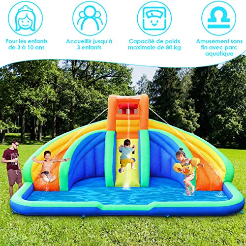 Costway-Chteau-Gonflable-pour-3-Enfants-3-6-Ans-avec-2-Toboggan-Mur-dEscaladePiscine-pour-Enfant-Kit-de-Rparation-Piquet-Charge-Max-80KG-Extrieur-450-x-350-x-200CM-Pompe-Air-Non-Inclus-0-2