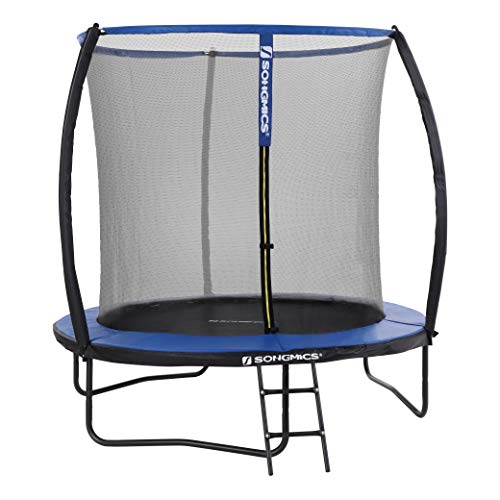 SONGMICS-Trampoline-de-Jardin-Rond-de-244-cm-de-diamtre-avec-Filet-de-scurit-chelle-et-Barres-rembourres-Housse-de-scurit-test-TV-de-Rhnanie-sr-extrieur-Noir-Bleu-STR8BK-0