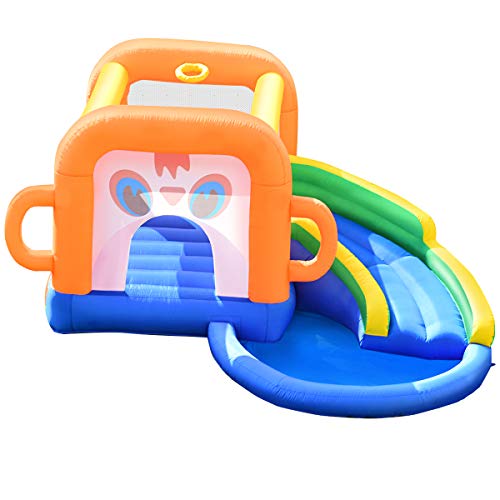 Costway-Chteau-Gonflable-pour-Enfants-Murs-en-Maille-300x200x200CM-Capacit-Max-50KG-avec-Zone-de-SautPanier-de-BasketballToboggan-Incurv-et-PiscinePompe-Air-Non-Inclus-0-1