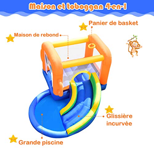 Costway-Chteau-Gonflable-pour-Enfants-Murs-en-Maille-300x200x200CM-Capacit-Max-50KG-avec-Zone-de-SautPanier-de-BasketballToboggan-Incurv-et-PiscinePompe-Air-Non-Inclus-0-2