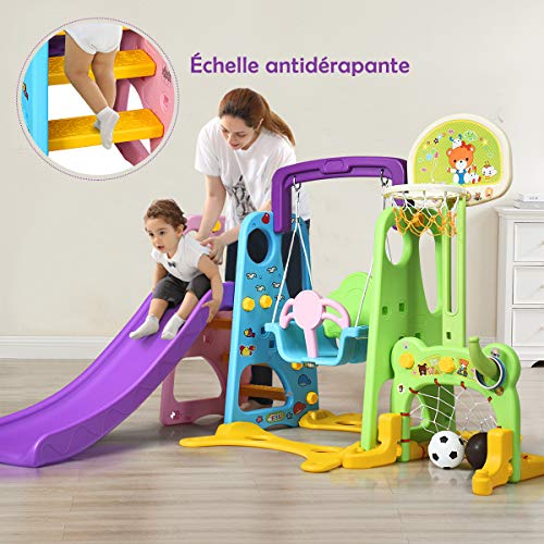Costway-Ensemble-Toboggan-Escalade-Portique-Aire-de-Jeu-avec-Toboggan-Escalade-Balanoire-Panier-de-Basket-But-de-Foot-Idal-Cadeau-pour-Enfant-0-0