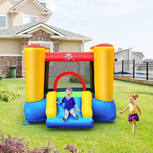 Costway-Chteau-Gonflable-avec-Toboggan-pour-2-Enfants-de-3--5-Ans-Aire-de-Jeux-Gonflable-pour-Sac-de-Transport-Piquets-dAncrage-au-Sol-Kit-de-Rparation-avec-Pompe-Air-De-300W-0-0
