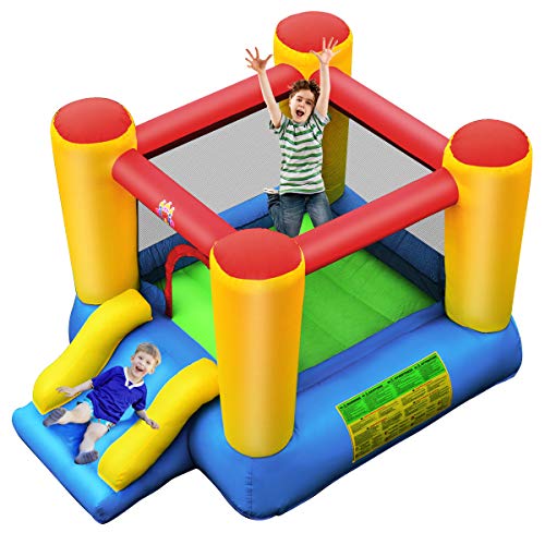 Costway-Chteau-Gonflable-avec-Toboggan-pour-2-Enfants-de-3--5-Ans-Aire-de-Jeux-Gonflable-pour-Sac-de-Transport-Piquets-dAncrage-au-Sol-Kit-de-Rparation-avec-Pompe-Air-De-300W-0-1
