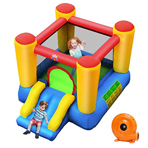 Costway-Chteau-Gonflable-avec-Toboggan-pour-2-Enfants-de-3--5-Ans-Aire-de-Jeux-Gonflable-pour-Sac-de-Transport-Piquets-dAncrage-au-Sol-Kit-de-Rparation-avec-Pompe-Air-De-300W-0-2