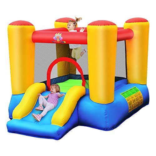 Costway-Chteau-Gonflable-avec-Toboggan-pour-2-Enfants-de-3--5-Ans-Aire-de-Jeux-Gonflable-pour-Sac-de-Transport-Piquets-dAncrage-au-Sol-Kit-de-Rparation-avec-Pompe-Air-De-300W-0