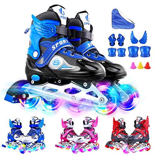 HHD-Rollers-en-Ligne-pour-EnfantAdos-avec-roulettes-Clignotantes-Patins--roulettes-Alignes-Taille-Rglable-et-Confortables-Stylish-Design-Beginner-Roller-Skates-0