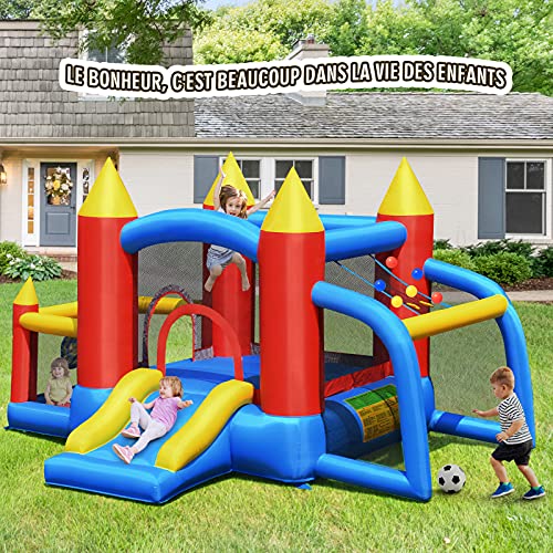 Costway-Chteau-Gonflable-pour-Enfants-avec-Souffleur-400W-450W-Toboggan-60-Boules-ColoresJeux-de-Flchettes-But-de-Football-Sac-de-Transport-Intrieur-et-Extrieur-0-0