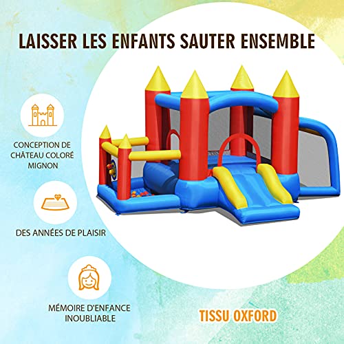 Costway-Chteau-Gonflable-pour-Enfants-avec-Souffleur-400W-450W-Toboggan-60-Boules-ColoresJeux-de-Flchettes-But-de-Football-Sac-de-Transport-Intrieur-et-Extrieur-0-1