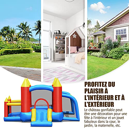 Costway-Chteau-Gonflable-pour-Enfants-avec-Souffleur-400W-450W-Toboggan-60-Boules-ColoresJeux-de-Flchettes-But-de-Football-Sac-de-Transport-Intrieur-et-Extrieur-0-2