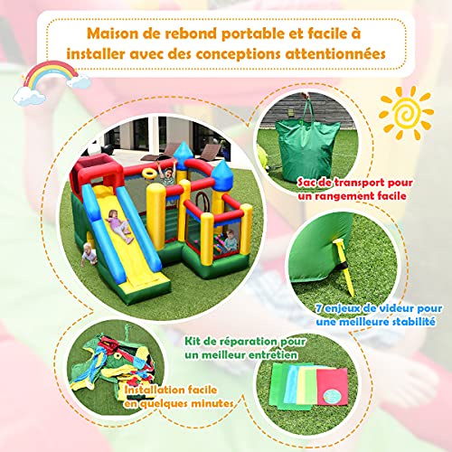 Costway-Chteau-Gonflable-pour-Enfants-avec-Toboggan-Aire-de-Saut-Mur-dEscalade-Panier-de-Basketball-Sac-de-Transport-et-Kit-de-Rparation-Inclus-Convient-pour-Enfants-3-10-Ans-0-1