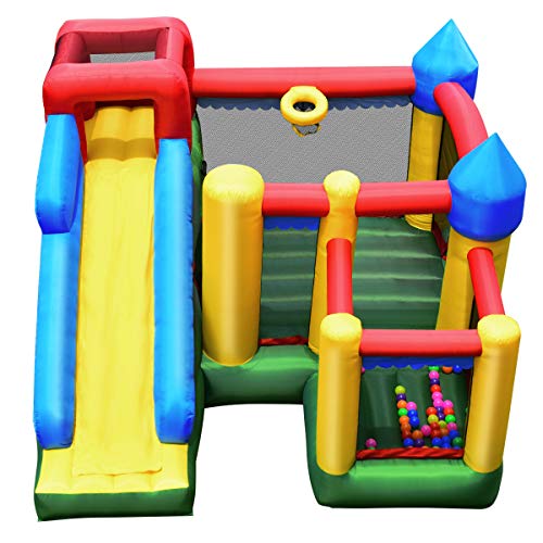 Costway-Chteau-Gonflable-pour-Enfants-avec-Toboggan-Aire-de-Saut-Mur-dEscalade-Panier-de-Basketball-Sac-de-Transport-et-Kit-de-Rparation-Inclus-Convient-pour-Enfants-3-10-Ans-0