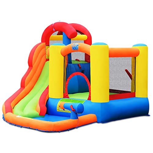 DREAMADE-Chteau-Gonflable-pour-Enfants-Aire-de-Jeux-Gonflable-avec-Zone-de-Saut-Toboggan-Aquatique-Mur-dEscalade-Piscine-pour-Enfants-3-10-Ans-Capacit-de-Charge-Max-135KG-Gonfleur-Inclus-0-1