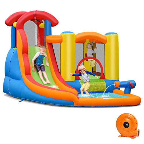 DREAMADE-Chteau-Gonflable-pour-Enfants-Aire-de-Jeux-Gonflable-avec-Zone-de-Saut-Toboggan-Aquatique-Mur-dEscalade-Piscine-pour-Enfants-3-10-Ans-Capacit-de-Charge-Max-135KG-Gonfleur-Inclus-0