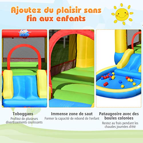 Costway-Chteau-Gonflable-avec-Toboggan-AquatiqueAire-de-SautPiscine--Boules-Convient-pour-2-Enfants-de-3--5-Ans-Capacit-de-Charge-Max-68-kg-365x200x190CM-Pompe-Air-lectrique-Non-Inclus-0-1