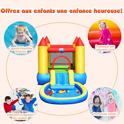 Costway-Chteau-Gonflable-avec-Toboggan-AquatiqueAire-de-SautPiscine--Boules-Convient-pour-2-Enfants-de-3--5-Ans-Capacit-de-Charge-Max-68-kg-365x200x190CM-Pompe-Air-lectrique-Non-Inclus-0-2