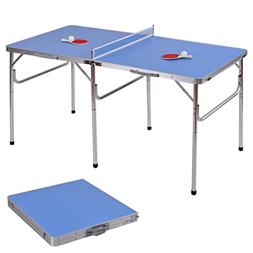 Costway-Mini-Table-de-Ping-Pong-Pliable-Portable-Tennis-de-Table-avec-2-Raquettes-et-2-Balle-pour-Extrieur-et-Intrieur-152-4-x-76-2-x-76-2-cm-Bleu-0