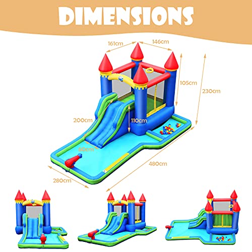 GOPLUS-Chteau-Gonflable-Aire-de-Jeux-Aquatique-Gonflable-avec-Zone-de-SautCanons--Eau-et-Toboggan-pour-Les-Enfants-de-3--8-AnsToboggan-Double-Jusqu-90KGSouffleur-400-450W-Inclus-0-0